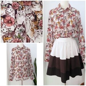NWT SISTER Paul & Joe Kitty Cats Kitten Floral Top​​​​​
